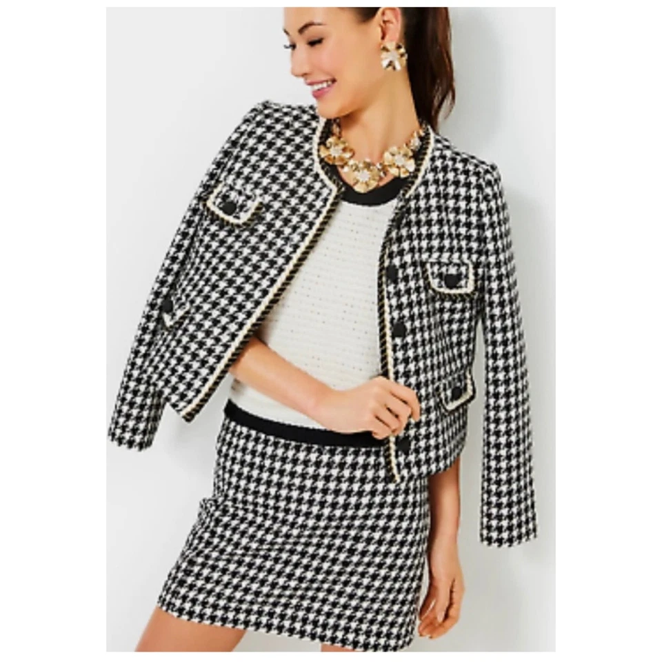 Minifalda Lilly Pulitzer Kels negra pata de gallo lentejuelas Boucle nueva con etiquetas talla 8 $138 Foto 4 de 4