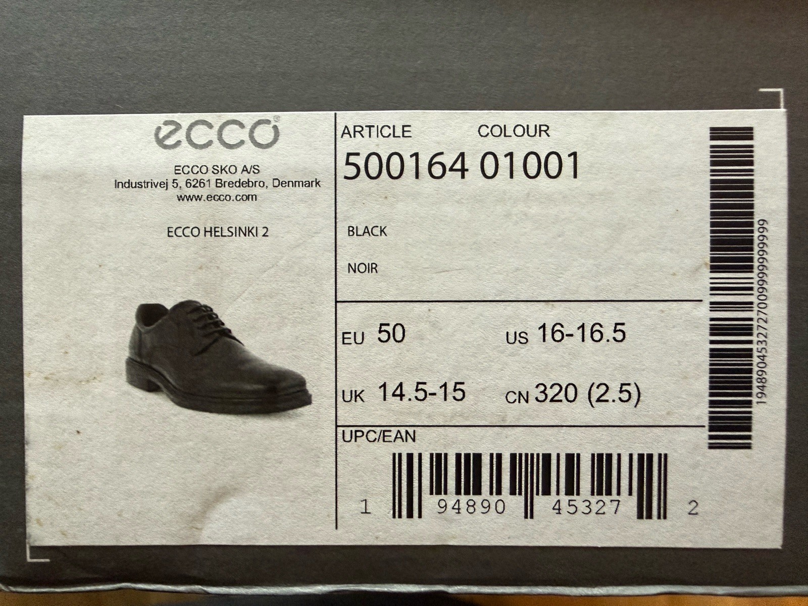 ECCO Helsinki 2 Men's Derby Shoes Black Size UK14.5-15 EU50 WORN ONCE RRP £130 image 5