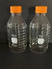 (2 Lot) PYREX Corning !000mL Round Media Storage Bottles GL-45 Lld 1395, nr MINT