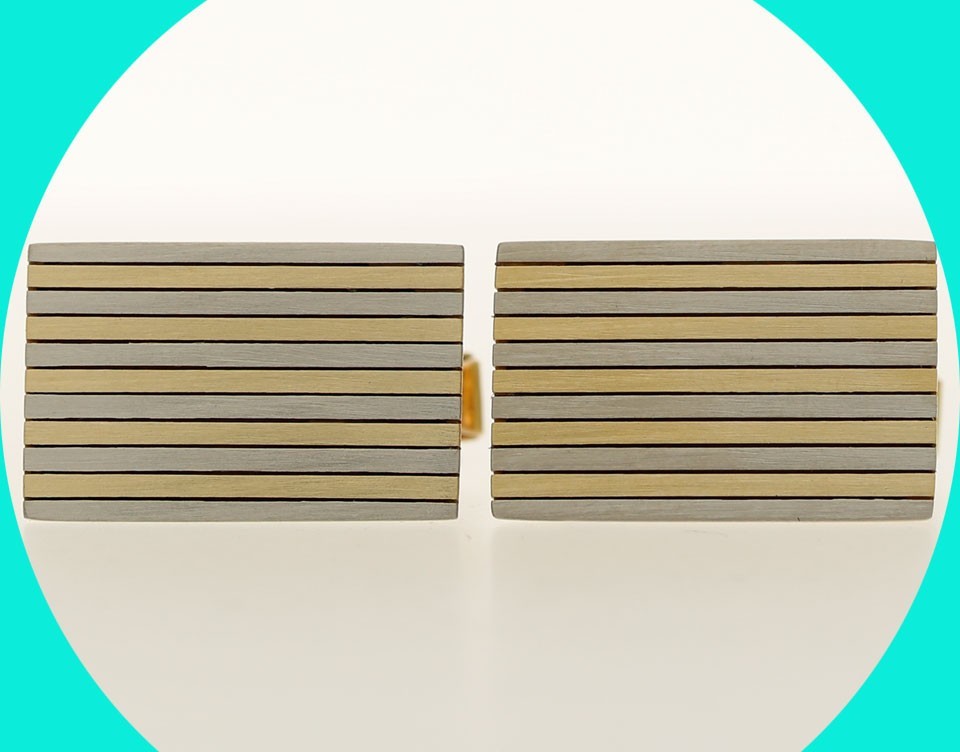 Contemporary Rectangle Cufflinks 18K Multi-Tone G… - image 1