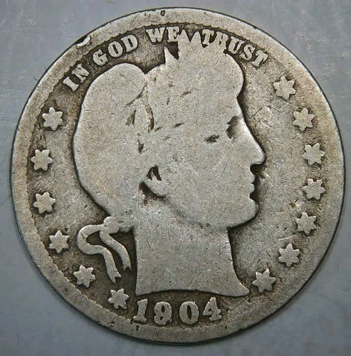 1904-O__Barber Quarter__Better Date__Raw Silver Coin