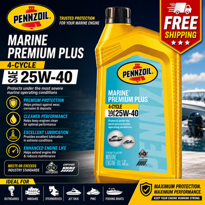 Pennzoil Marine Premium Plus Outboard 4-Cycle 25W-40 Engine Oil, 1 Quart