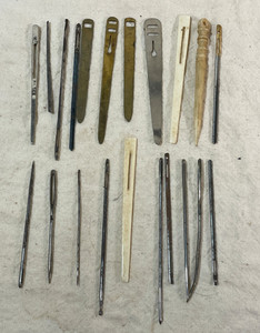 Lot of 21 Various Antique and Vintage Bodkin Needles and Awls of Metal and Bone