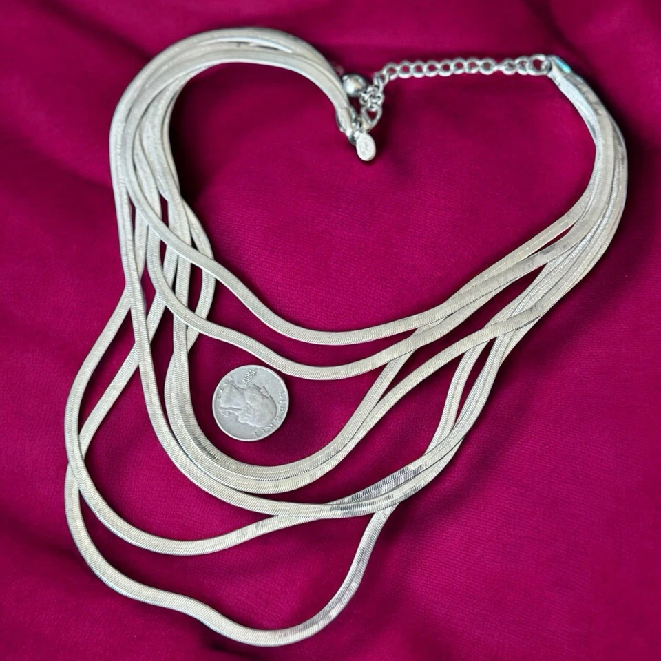 "Collar Cookie Lee plata multihilo Y2K vintage en capas ajustable 16-22""" Foto 2 de 4