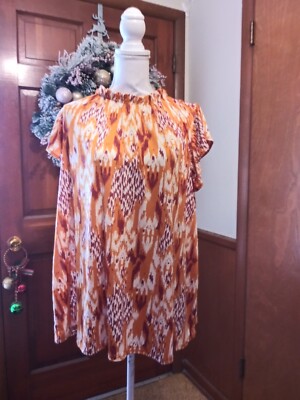Cato Size 22/24W Tunic Short Ruffle Sleeve Collar has Elastic & Ruffles CAT3X