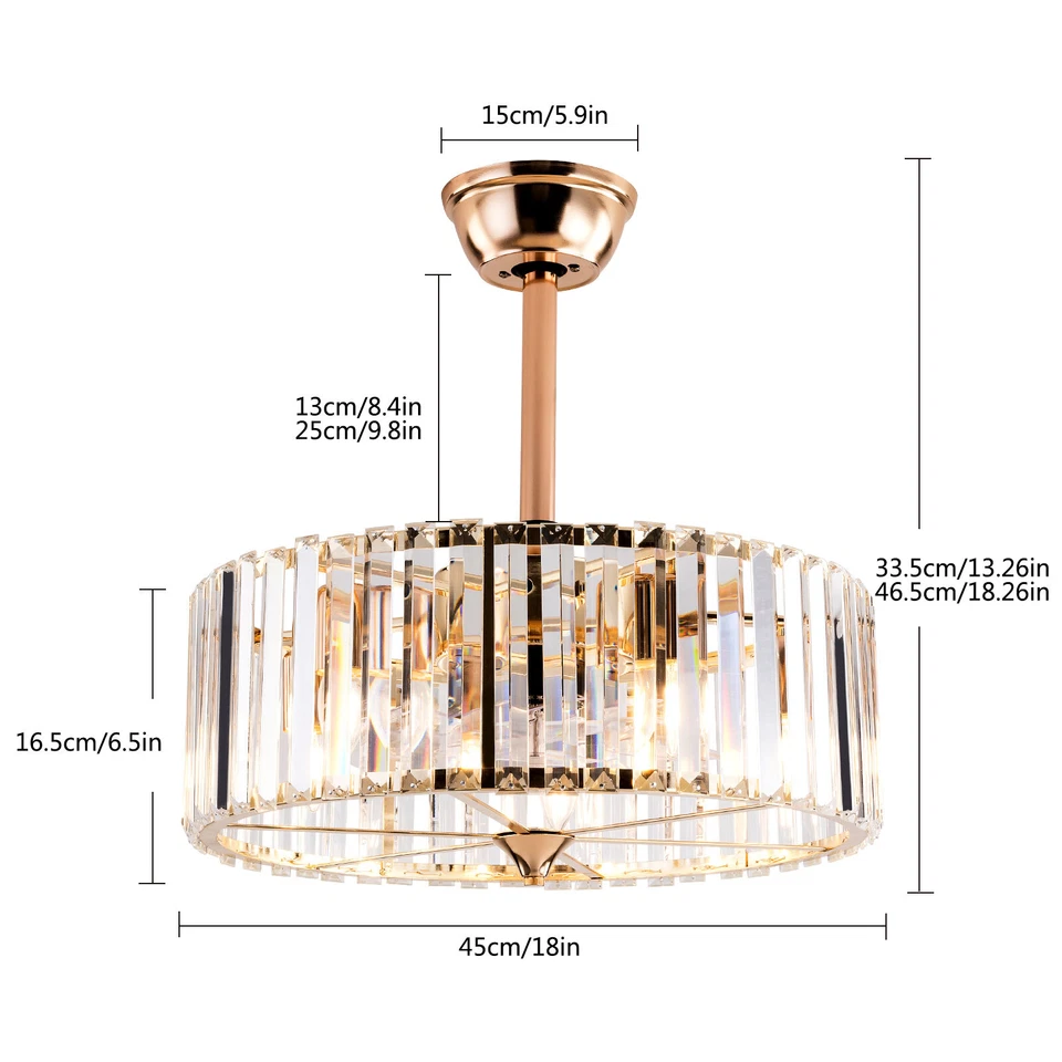 18 Inch Retro Ceiling Fan Light 6 Speeds Tempered Glass Caged Pendant Lamp w/ RC - Image 3 of 4