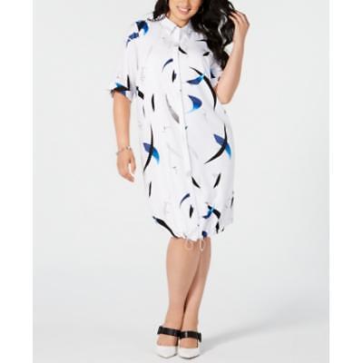 Alfani Plus Size 20W White Spray Leaf Printed Button-Front Top