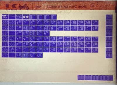 KAWASAKI genuine parts microfiche ZX900 A7/A8 1990-1991GPZ900R