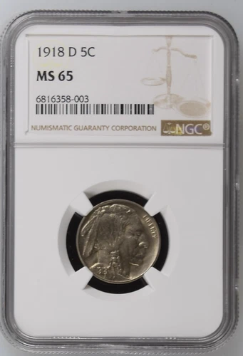 1918 D Nickel Indian Head or Buffalo NGC MS-65