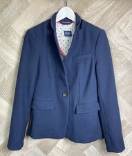 Ladies Joules Sierra Blazer Textured Navy Blue Pink Trim Lined Smart Size UK 8