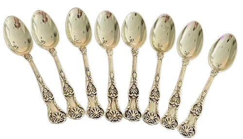 Set of Eight (8) New Queens by Gorham Sterling Silver Demitasse Spoons