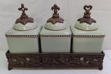 Gracious Goods 3 Canister Set w/Stand - Faith Hope Love - Sage/Slate Green Color