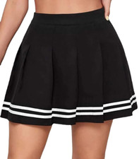 Women's Black/white stripes Pleated Skater cheerleader Skirt see description 
