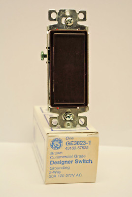 1 Pc GE 3823-1 3-Way Switch 20A 120/277V Brown Decora Rocker Grounding