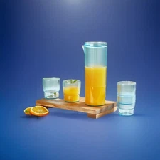 Phantom Chef Ribbed Nesting Pitcher Set with Water Pitcher and 4 Reusable Cups