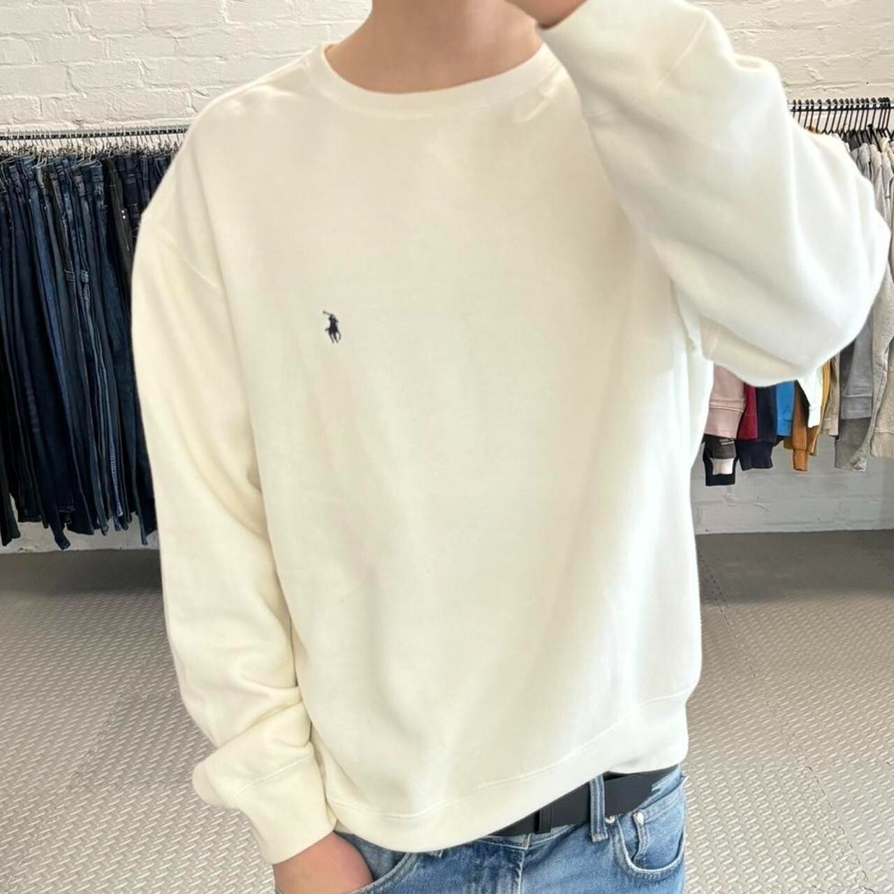 Felpa Ralph Lauren vintage bianca boxy fit maglione ricamato dettaglio pony