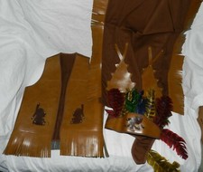 Vintage Child's Native American Costume - Vinyl Vest, Pants Headdress