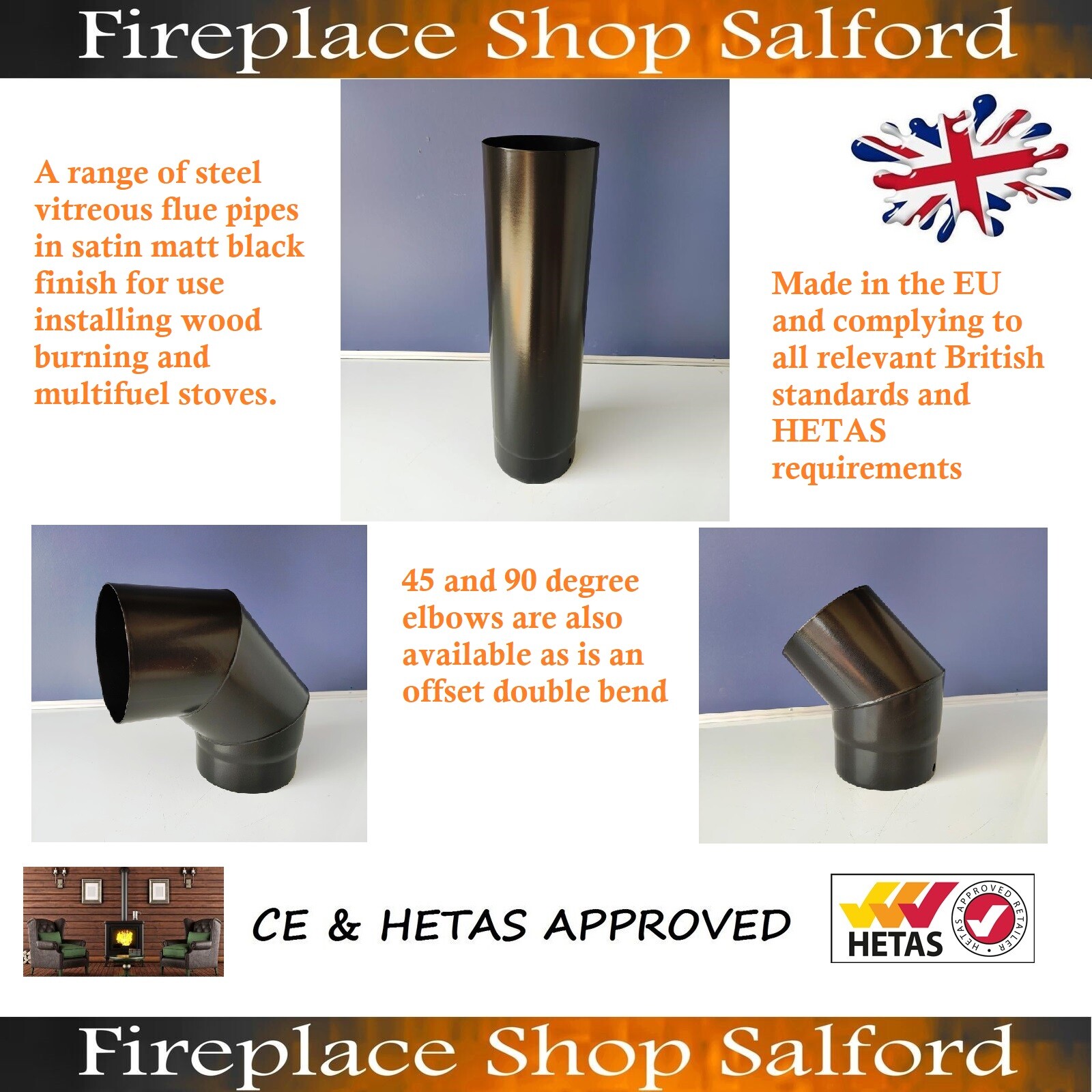 5 inch 6u0026#034; 125mm 150mm satin matt black stove flue pipe wood burner or  multifuel | eBay