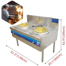 Commercial Liquefied Gas Stove 2-Head Natural Gas Range Burner Stainless Steel