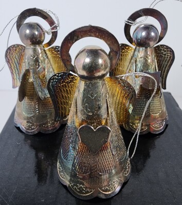 Silverplate Angel Miniature Ornaments Made In Italy Qty 3 and 1 Brass Mini 2.5'' 