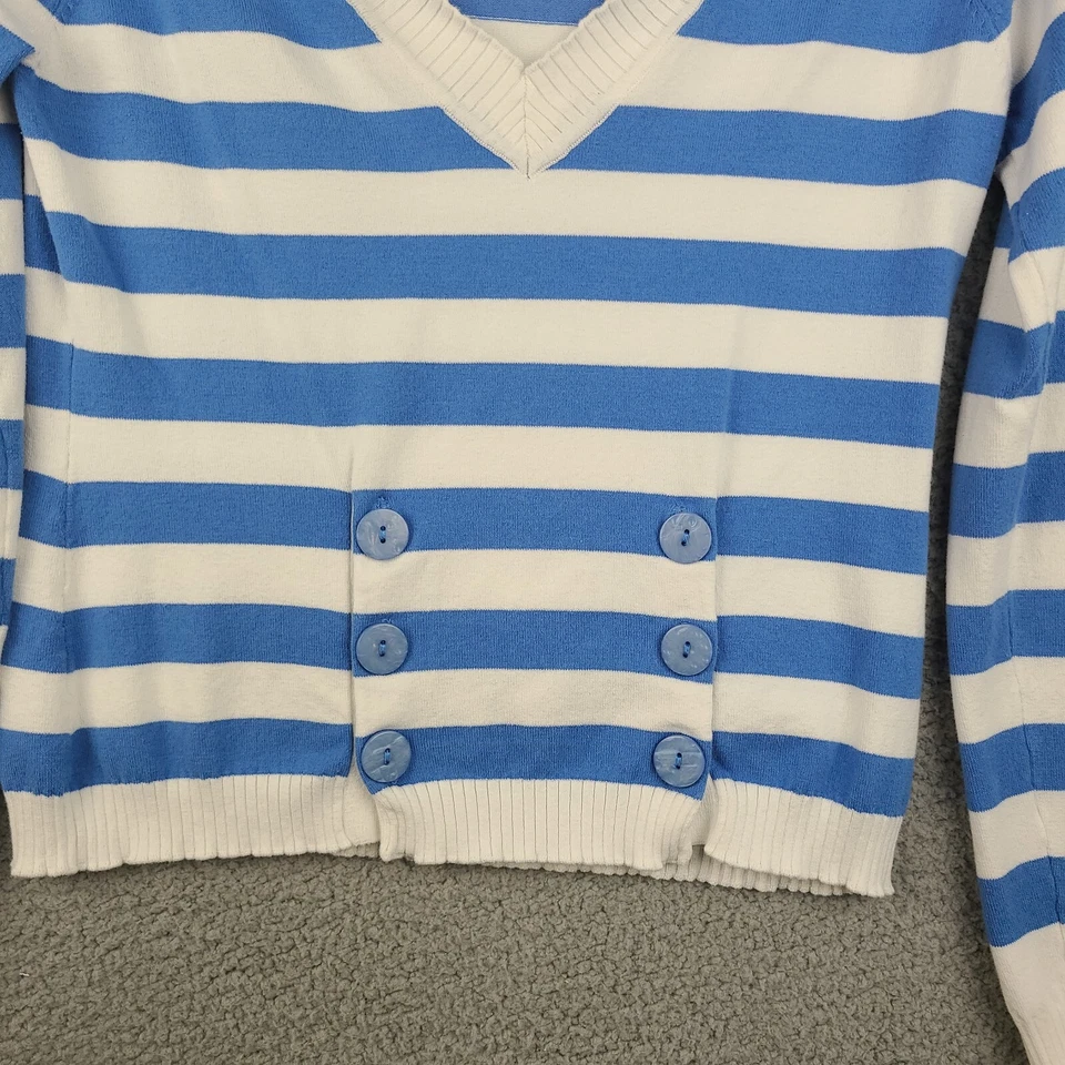 Suéter de mezclilla Bill Blass para mujer talla M azul blanco a rayas con ribete acanalado Foto 2 de 4