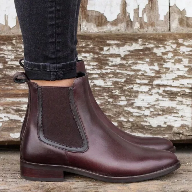 THURSDAY BOOT Leather Duchess Chelsea Boot Brown Burgundy Women s