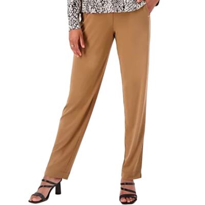 Susan Graver Petite Liquid Knit Pull-On Slim-Leg Pants in Light Honey, Size  1XP