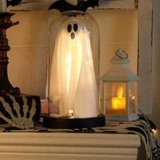 Light Up Ghost in Glass Cloche Tabletop Party Halloween Holiday Decorations USA