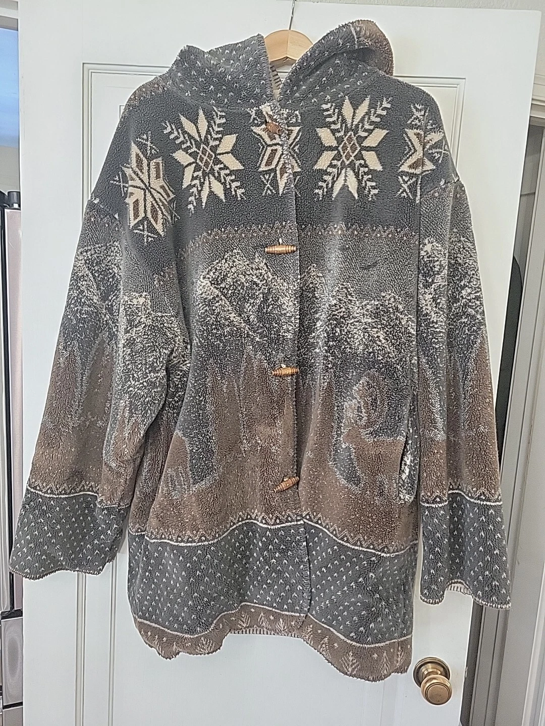Vintage Denali Unisex XL Hooded Reversible Fleece Coat Carabiu