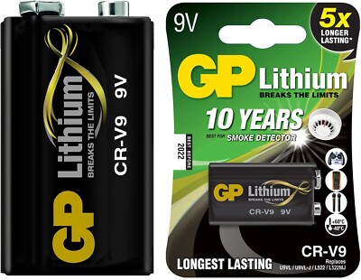 1x1er Blister-GP Batterie Lithium 9V Block E-Block CR-V9 /CRV9 für Rauchmelder