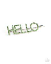 Paparazzi HELLO THERE green hair clip