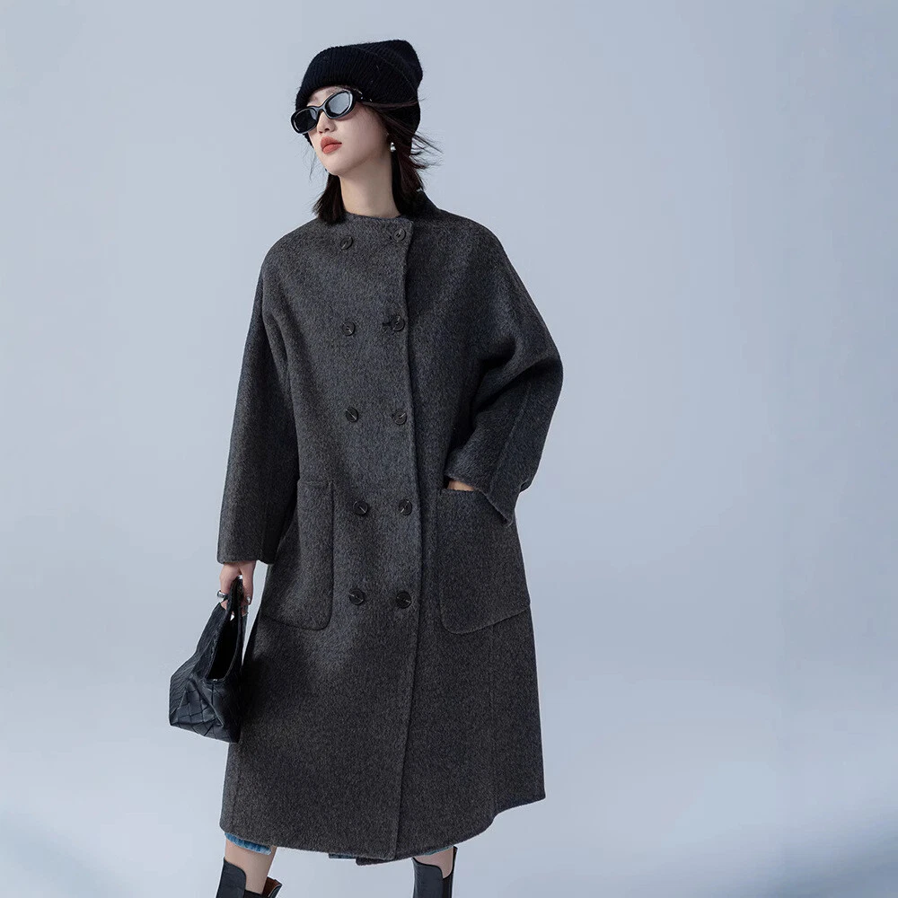 OFF WHITE Cappotto soprabito donna doppiopetto lana cashmere lunghezza ginocchio medio lungo outwear