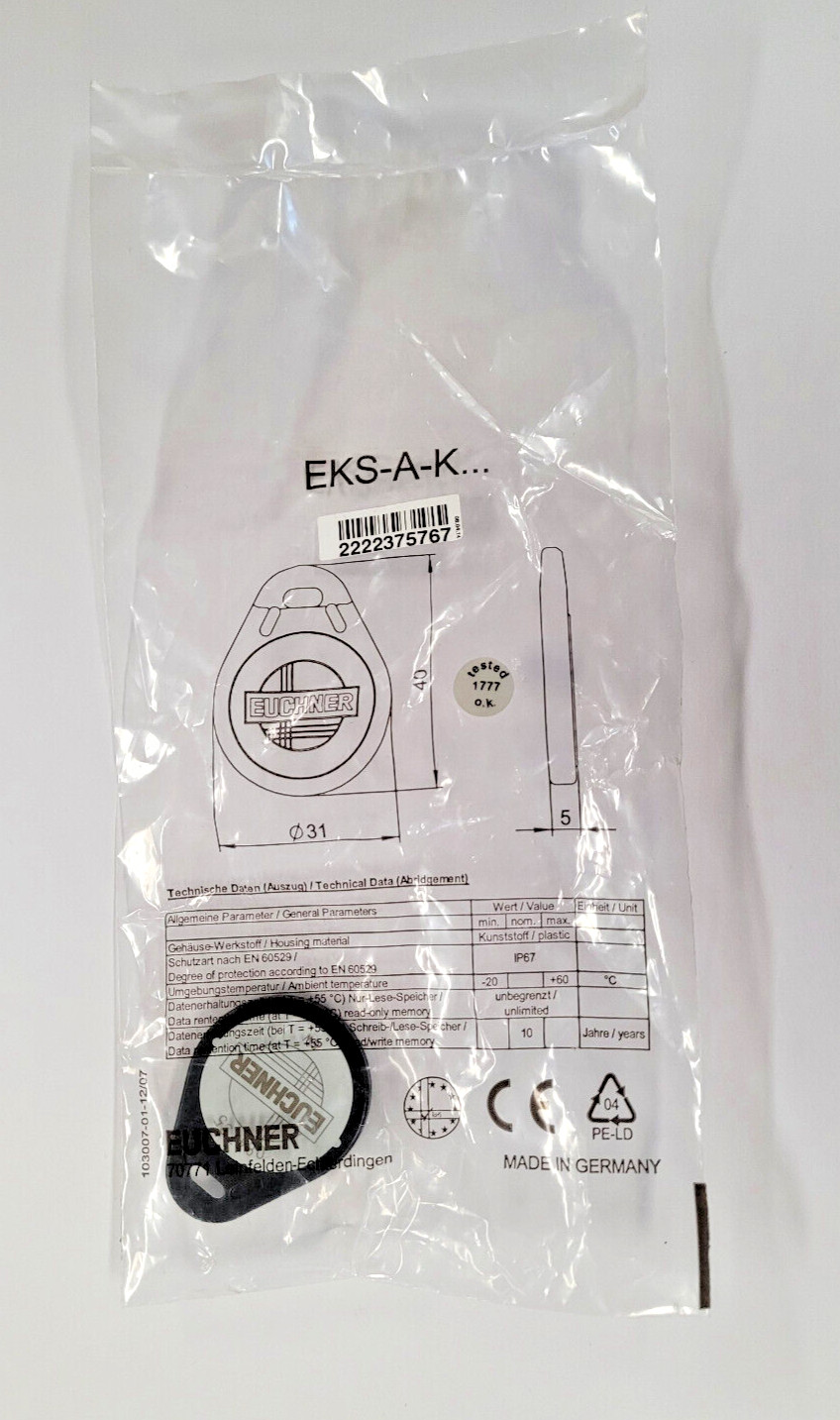 EUCHNER EKS-A-K...BLACK ELECTRONIC KEY - NEW/ORIGINAL PACKAGING - worldwide ship