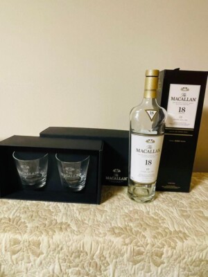 The Macallan 18 year Empty Bottle 2021 Scotch Whisky With Box And Pair Glass Set