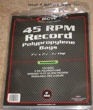 500 Resealable BCW 45RPM Record Single Acid Free Clear Archival 2 Mil Poly Bags