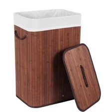 Folding Laundry Hamper with Lid Dirty Clothes Basket w/Removable Liner 72L Brown