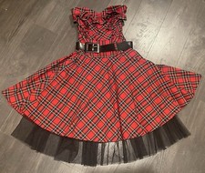 Red tartan vintage style belted strapless prom dress (UK8)
