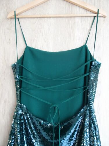 ZARA BOTTLE GREEN SEQUIN LACE-UP BACK MINI DRESS SIZE S - Picture 18 of 20