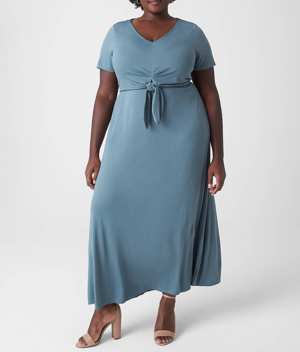 LANE BRYANT WOMEN'S NORTH GREEN SHORT SLEEVE V-NECK KNOT MAXI DRESS Sz 34/36