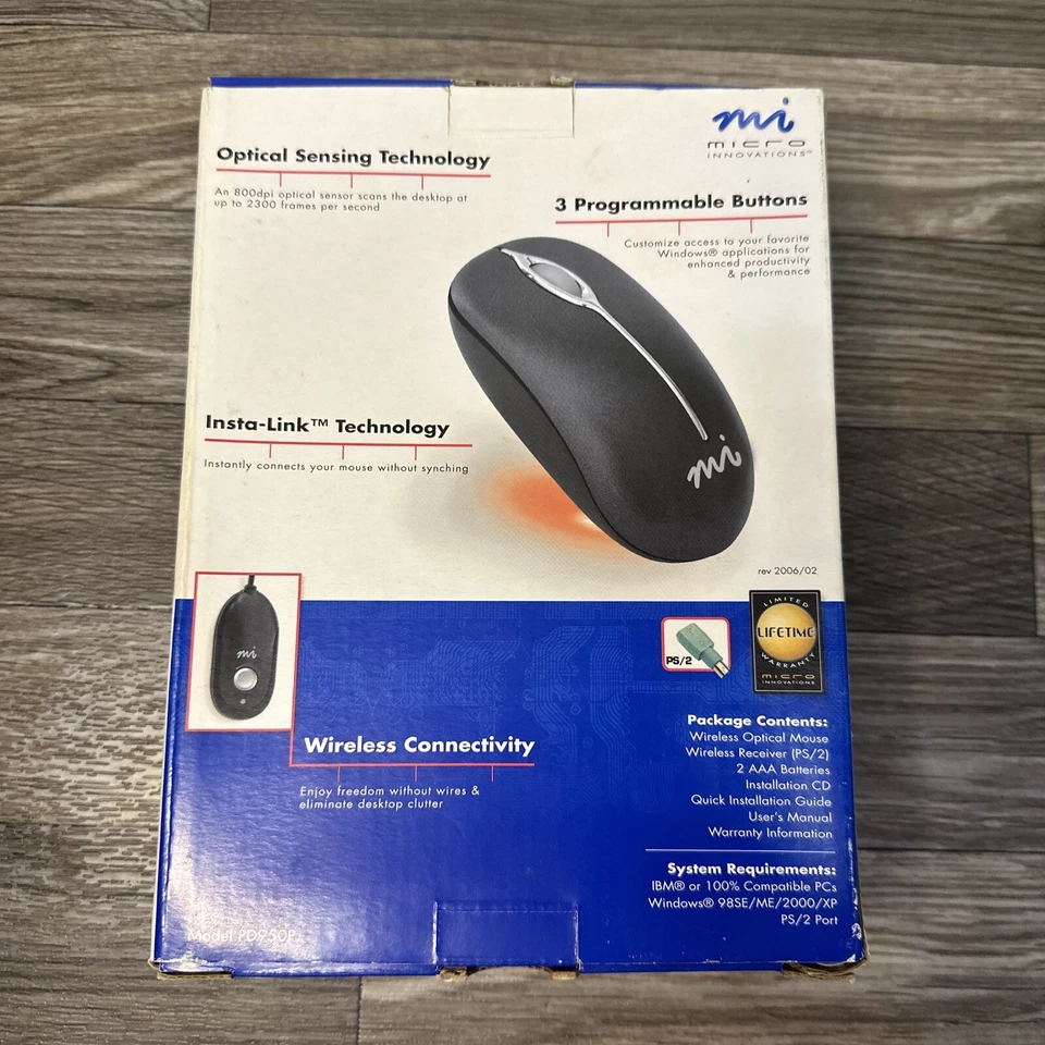 New Open Box MICRO Innovations Wireless Optical Mouse w/RF Receiver/Instructions - Image 2 of 2