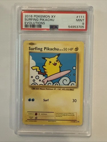 2016 Pokemon XY Evolutions - Surfing Pikachu #111 PSA 9 MINT !!