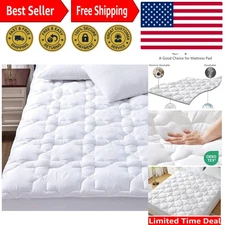California King Mattress Pad Deep Pocket Up to 21" Non Slip Cotton Cooling Ma...