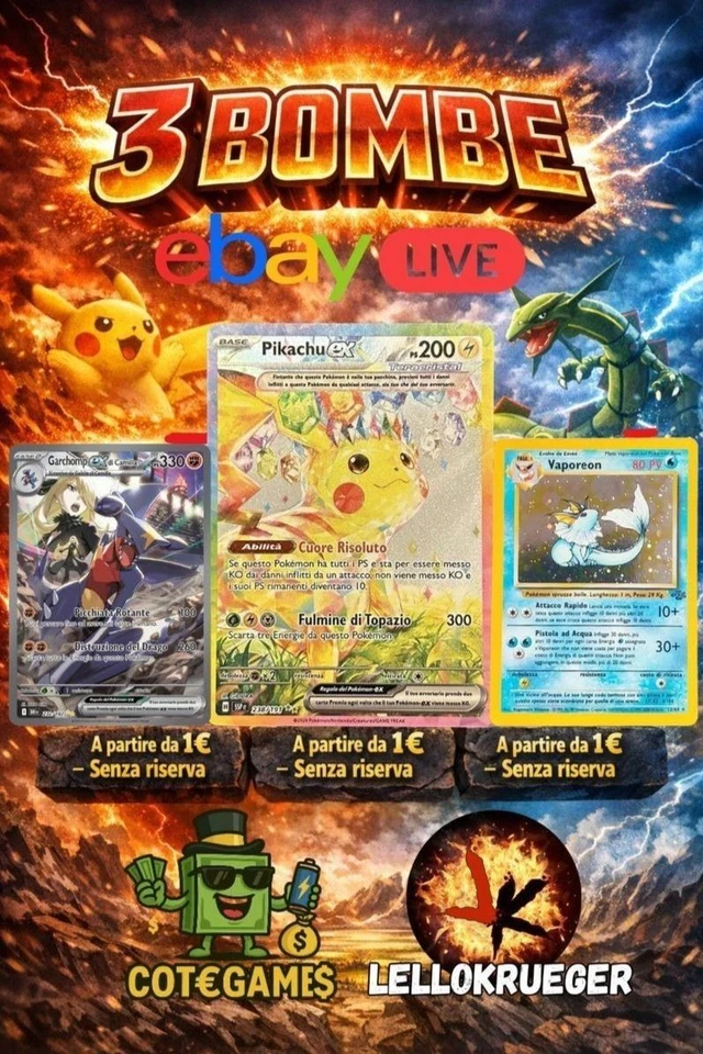 [LIVE] 💣3 BOMBE 💣100 ASTE POKEMON 🔨Partenza 1€ 💚​ con Lello
