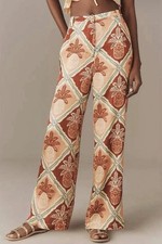 FARM Rio x Anthropologie High-Rise Wide Leg Pineapple Print Satin Pants Size S
