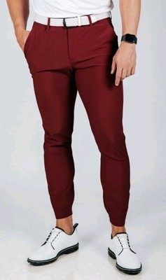 Primo Maroon Tapered Fit Jogger Pants Mens 28 Short Zip Ankles Golf Burgundy 