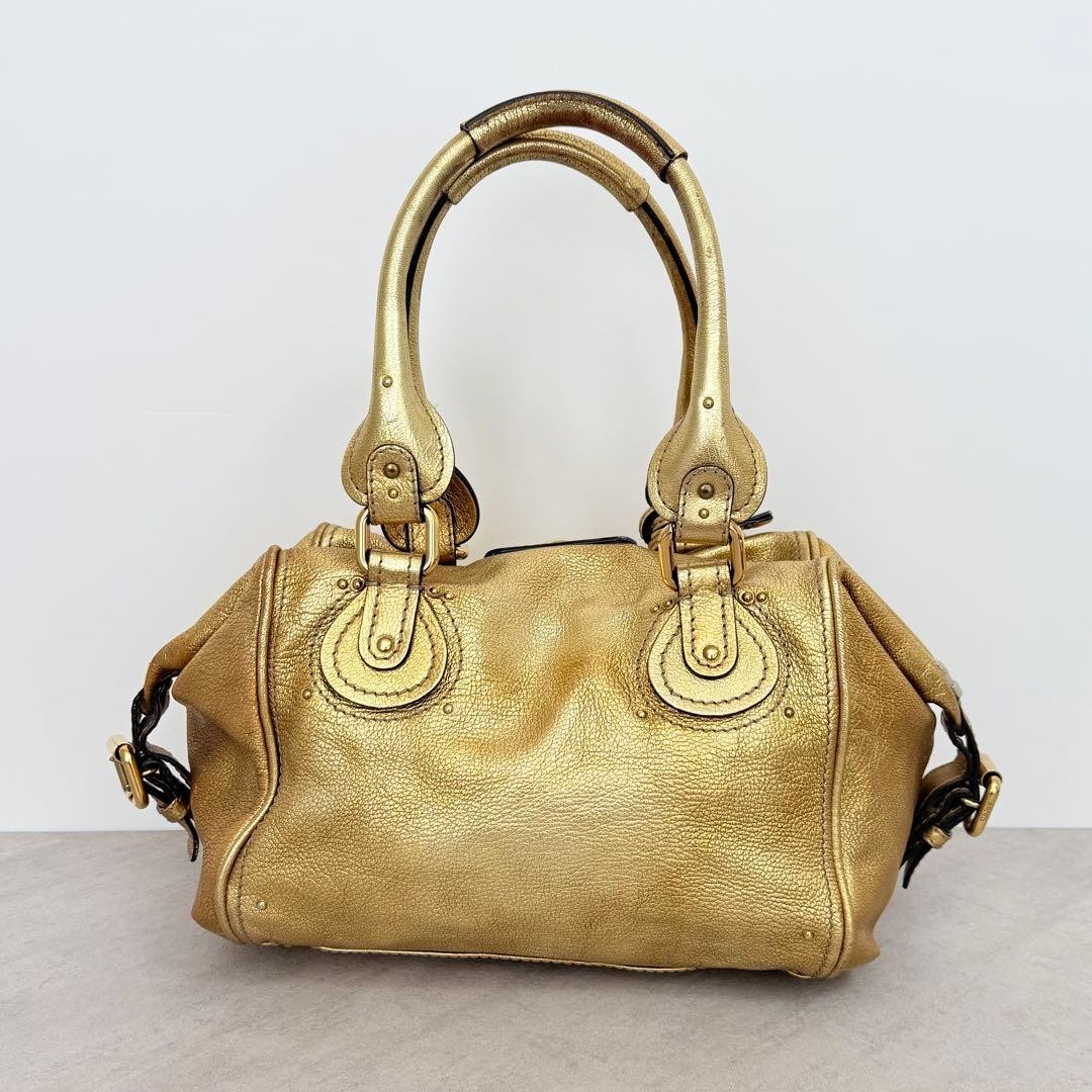 Chloe Paddington Handbag Tote Metallic Gold Leather Padlock Authentic Women's image 3