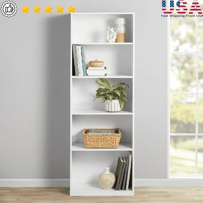 5-Shelf Bookcase Adjustable Shelves Closed Back Design Functional Storage Unit
