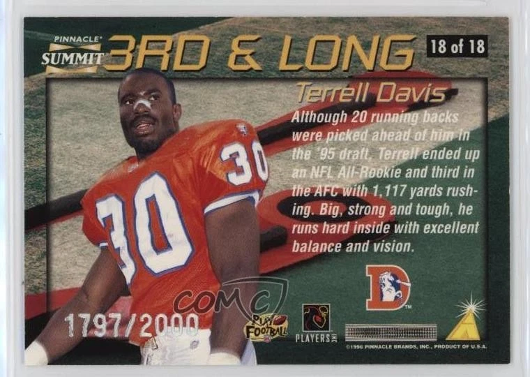 1996 Pinnacle Summit 3rd and Long /2000 Terrell Davis #18 HOF - Image 2 of 2