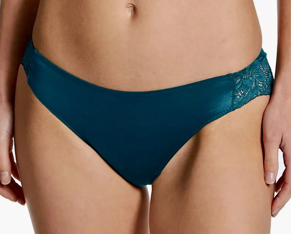 Panty tanga MAIDENFORM Comfort Devotion verde azulado dorado con ribete de encaje transparente para mujer talla 2XL Foto 3 de 4