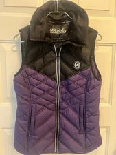 Michael Kors Women's Black/Purple Packable Down Puffer Vest